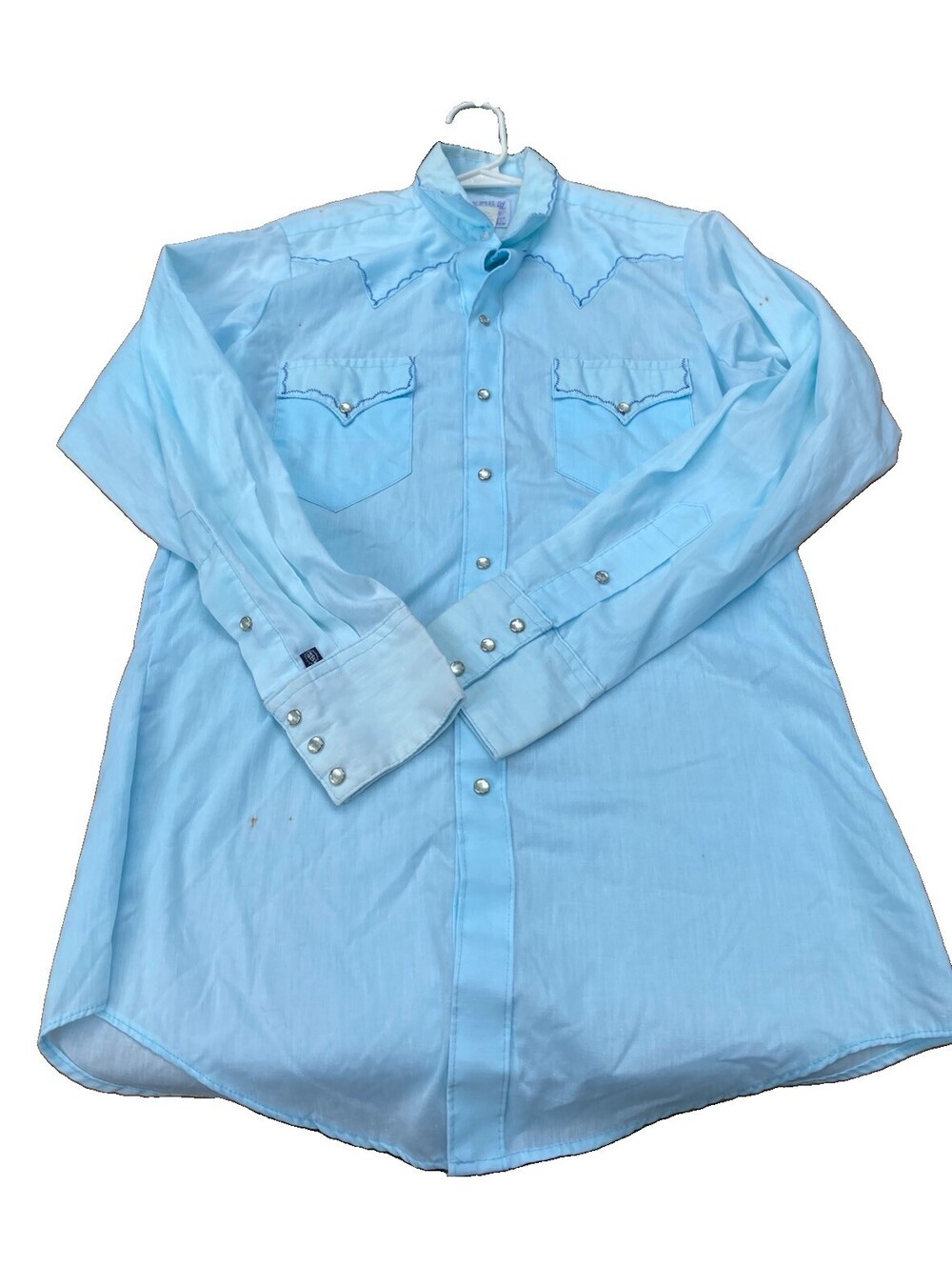 Tru-West Rockmount Ranch Wear Blue Button Long Sleeve Pearl Snaps Shirt Sz 15-32